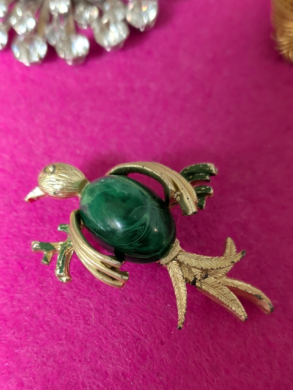 Gold-Tone Green Stone Bird Brooch - Women Jewelry